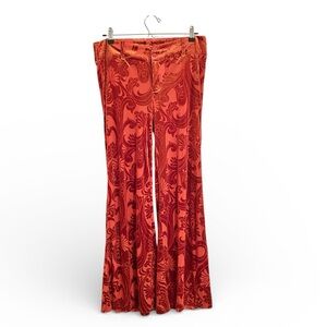 Urban Outfitters Rust Orange Burnout Velvet Damask Flare Pants Size 8